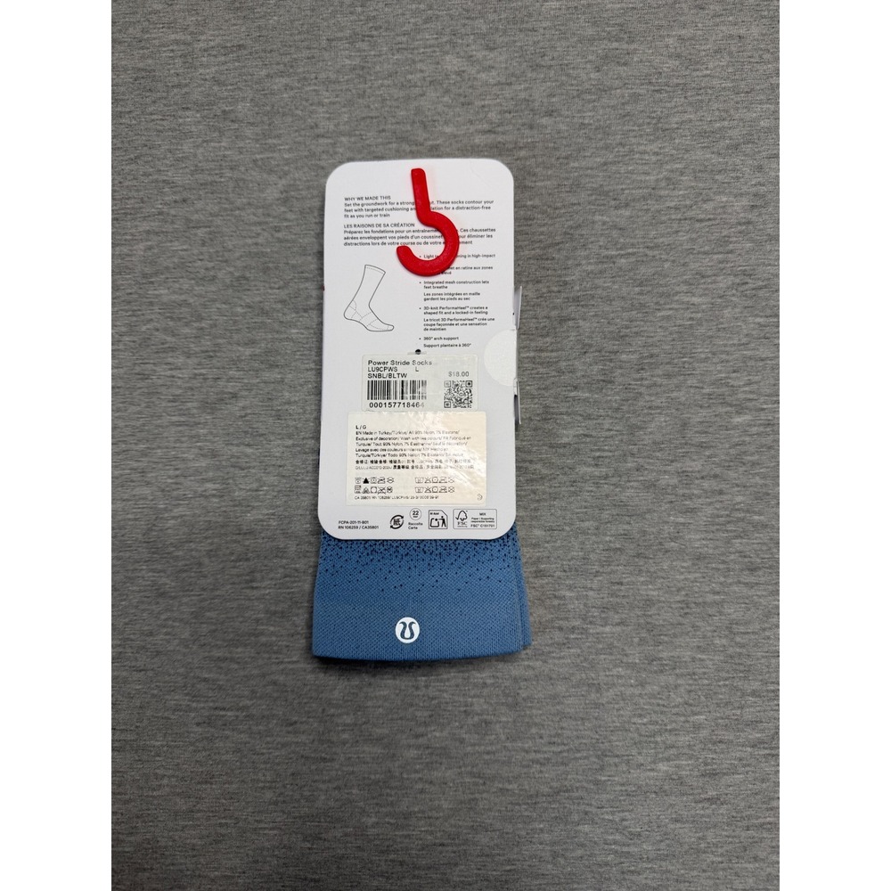 Lululemon Power Stride Crew Socks Blue Ombre Gradient Unisex Size Large LU9CPWS - Picture 2 of 2
